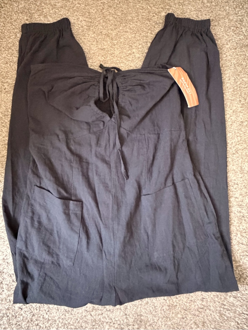 SHEIN SXY Black Strapless Smocked Bodice Jumpsuit Size L NWT
